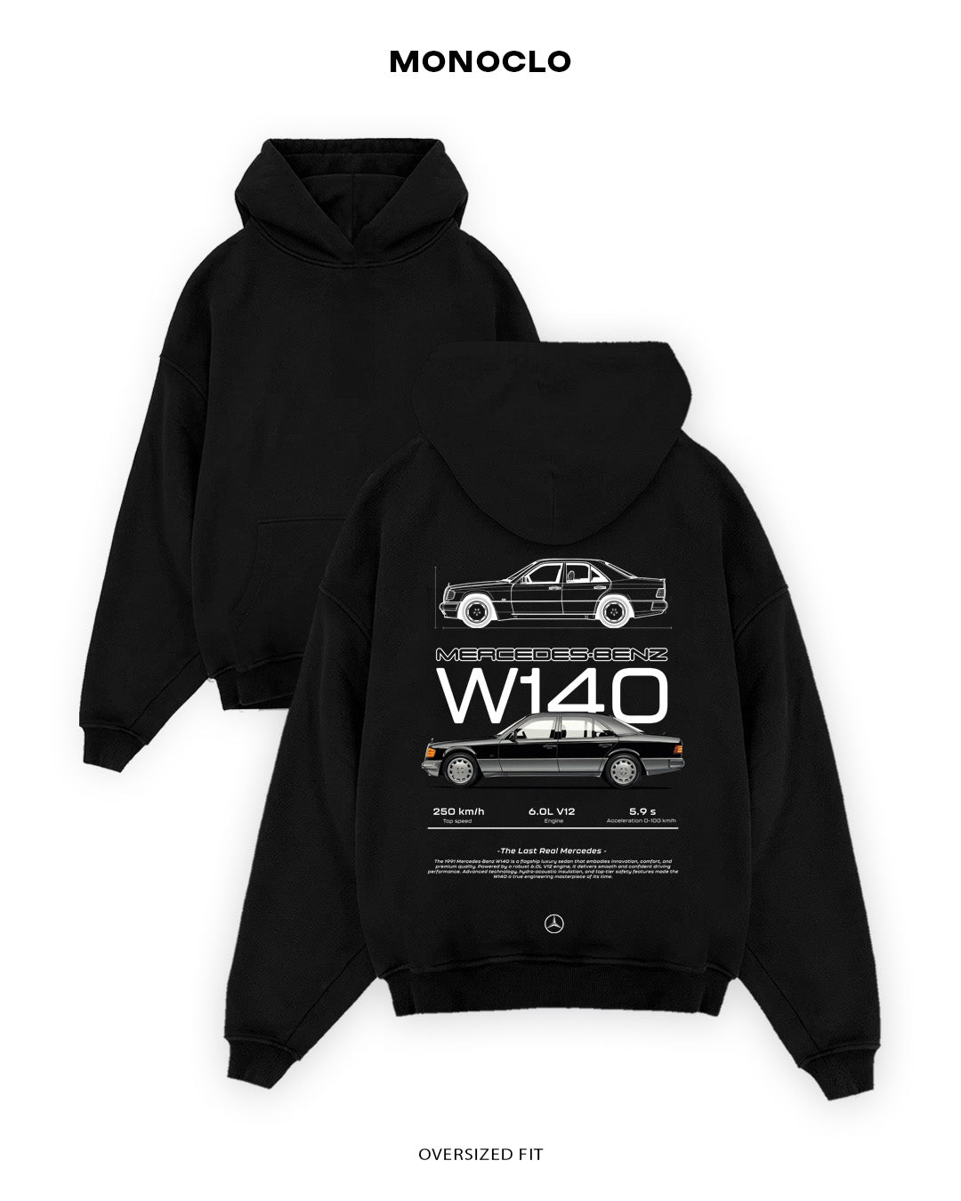 Худі Monoclo Mercedes - Benz W140 - shop_name Чорний