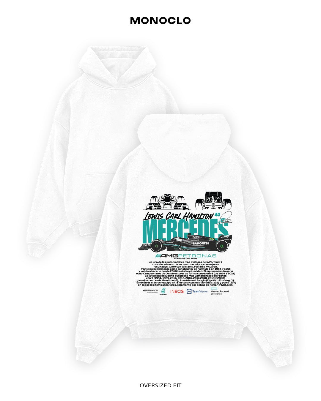 Худі Monoclo Mercedes F1 Lewis Hamilton 44 SPONSOR - shop_name Білий
