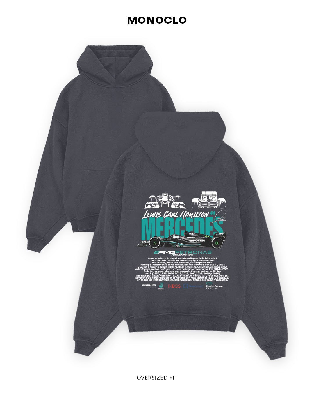 Худі Monoclo Mercedes F1 Lewis Hamilton 44 SPONSOR - shop_name Графітовий