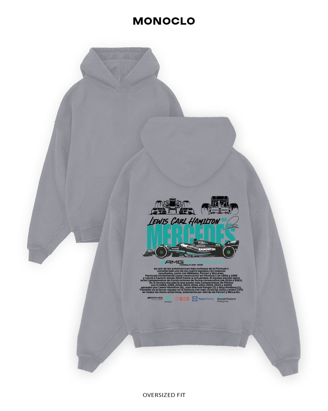 Худі Monoclo Mercedes F1 Lewis Hamilton 44 SPONSOR - shop_name Сірий