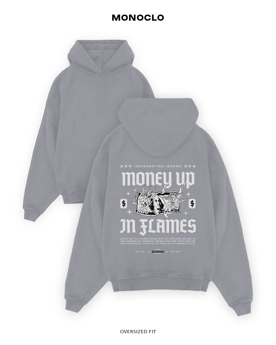 Худі Monoclo Money Up In Flames - shop_name Сірий