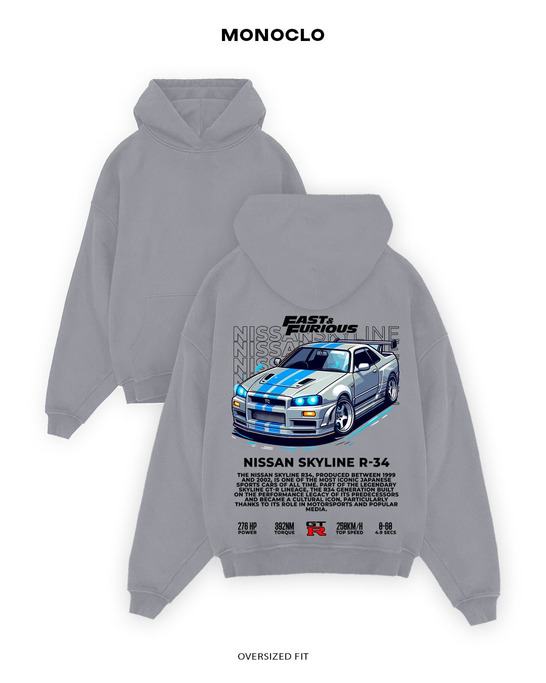 Худі Monoclo Nissan Skyline R34 Fast & Furious - shop_name Сірий