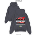 Графітове худі Monoclo oversize утеплене 320 г/м² з червоно-білим принтом Ferrari Formula 1 на спині для фанатів автоспорту