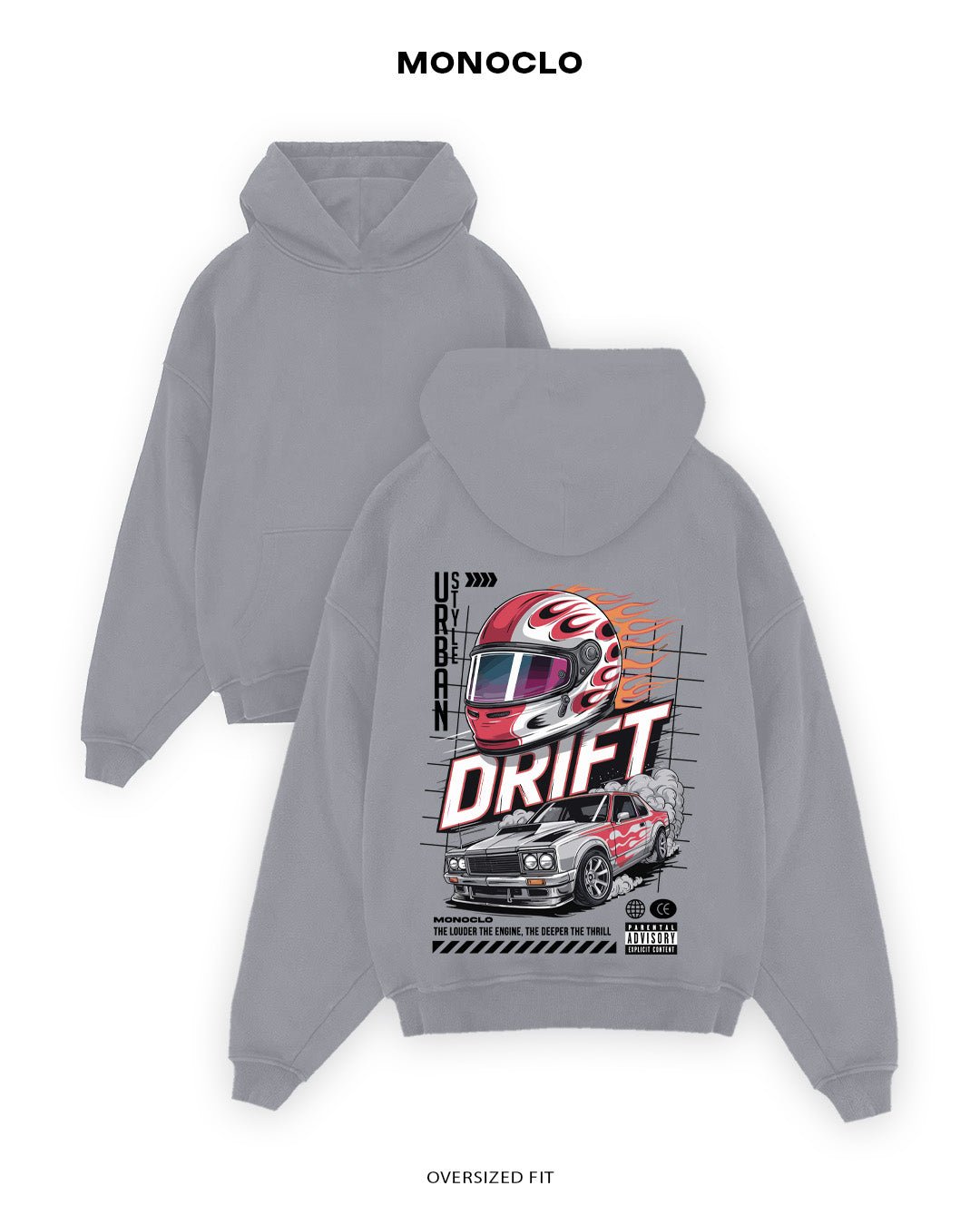 Худі Monoclo Urban Drift - The Louder the Engine, the Deeper the Thrill - shop_name Сірий
