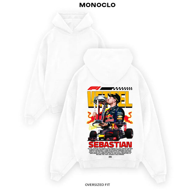 alt="Худі Monoclo Vettel сіре оверсайз унісекс 320 г/м² з DTF принтом Ferrari Formula 1 Sebastian Vettel, тепле та стильне"