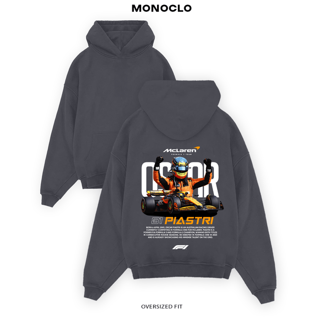 Графітове худі Monoclo Oscar Piastri 🏎 теплий оверсайз крій з принтом у стилі Formula 1