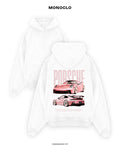 Худі з принтом Porsche 911 Pinki, біле, оверсайз — Monoclo