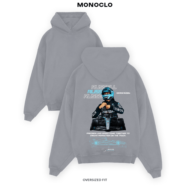 Сіре худі Monoclo Russel F1 оверсайз з принтом Formula 1 на спині
