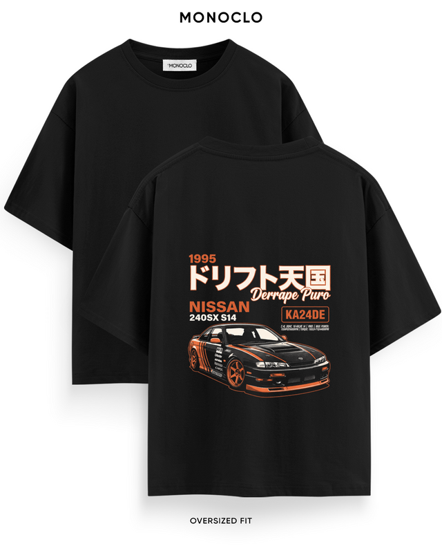 Футболка Monoclo Nissan 240SX S14 1995 Derrape Puro Halftone – Чорний