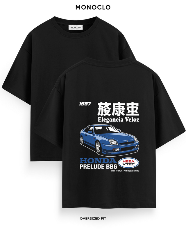Футболка Monoclo Honda Prelude BB6 Elegancia Veloz Halftone — чорний, принт на спині 39 см