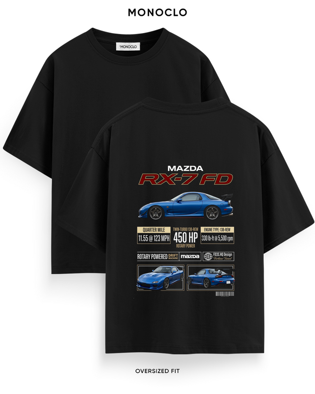 Футболка Monoclo Mazda RX-7 FD Rotary Power — чорний, принт на спині 39 см