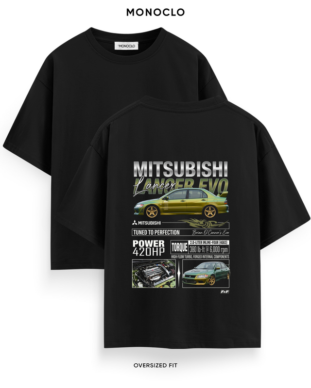 Футболка Monoclo Mitsubishi Lancer EVO VII Brian O’Conner Evo — чорний, принт на спині 39 см