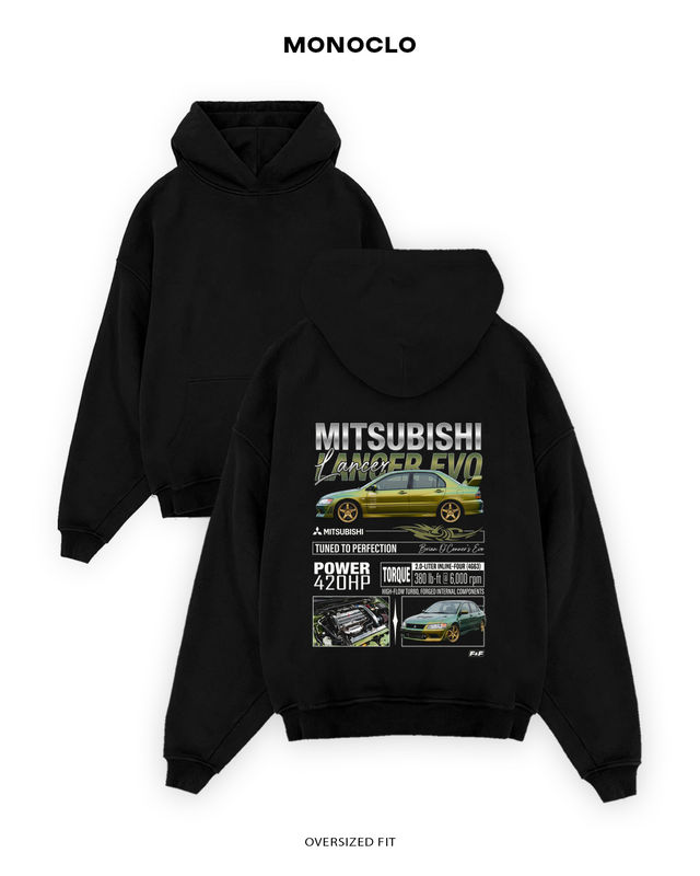Худі Monoclo Mitsubishi Lancer EVO VII Brian O’Conner Evo — чорний, принт на спині 36 см