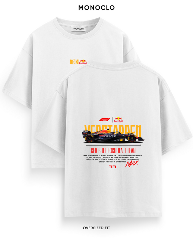 Футболка Max Verstappen Red Bull 33 — Білий, спереду 11 см, ззаду 39 см
