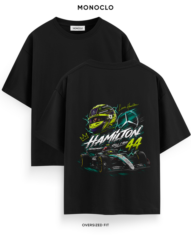 Футболка Monoclo Lewis Hamilton #44 Mercedes Halftone — Чорний, принт 50 см по центру спини