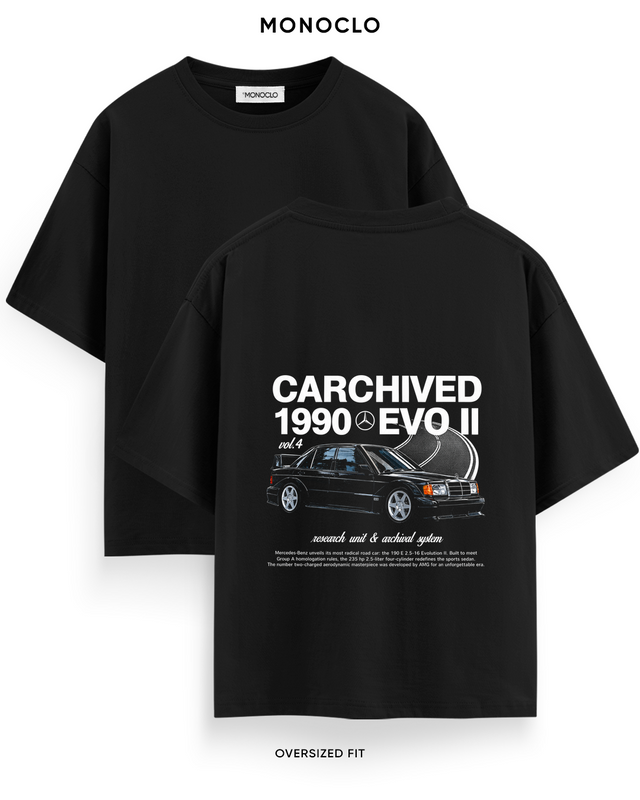 Футболка Monoclo Mercedes-Benz 190E EVO II Carchived 1990 Halftone — чорний, принт на спині 43 см