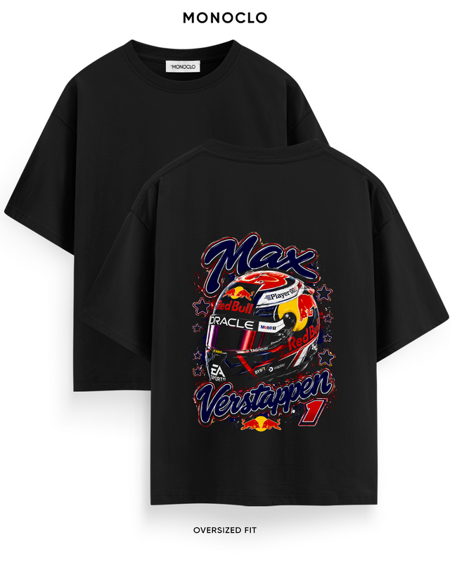 Футболка Monoclo Max Verstappen #1 Helmet Halftone — чорний, принт на спині 43 см