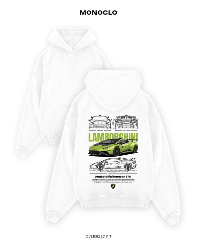 Худі Monoclo Lamborghini Huracan STO Green Blueprint – Білий